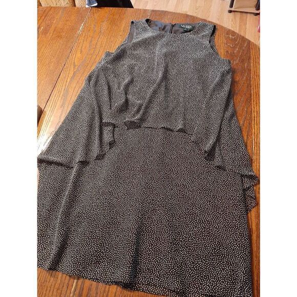 Size 8 Lauren Ralph Lauren Black White Sleeveless Ruffle Top Midi Dress Sundress - Picture 1 of 4